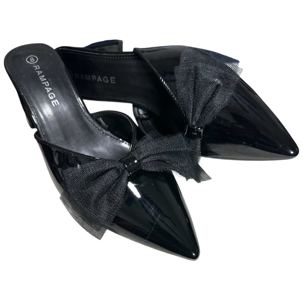 Rampage Glossy Black Mules with Bow Accent‎ NWOT Size 8